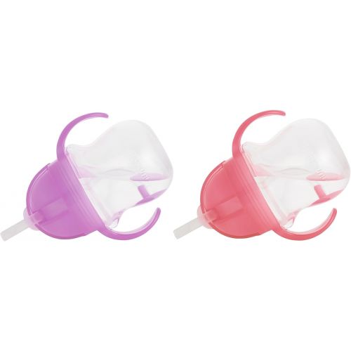 먼치킨 Munchkin® Any Angle™ Weighted Straw Trainer Cup with Click Lock™ Lid, 7 Ounce, 2 Pack, Pink/Purple