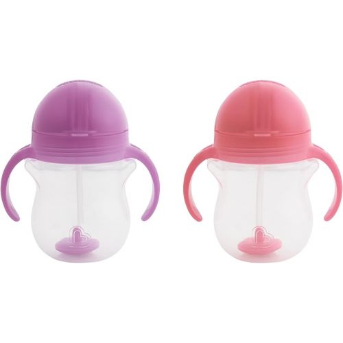 먼치킨 Munchkin® Any Angle™ Weighted Straw Trainer Cup with Click Lock™ Lid, 7 Ounce, 2 Pack, Pink/Purple