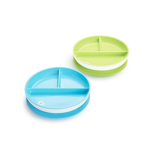 먼치킨 Munchkin® Stay Put™ Divided Suction Toddler Plates, Blue/Green