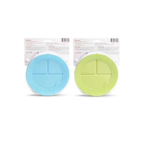 먼치킨 Munchkin® Stay Put™ Divided Suction Toddler Plates, Blue/Green