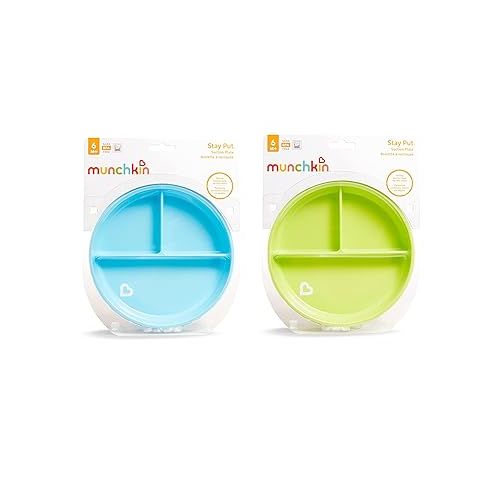 먼치킨 Munchkin® Stay Put™ Divided Suction Toddler Plates, Blue/Green