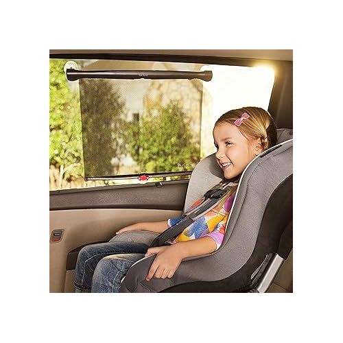 먼치킨 Munchkin® Brica® Sun Safety™ Car Window Roller Shade with White Hot® Heat Alert, Black, 2 Count (Pack of 1)