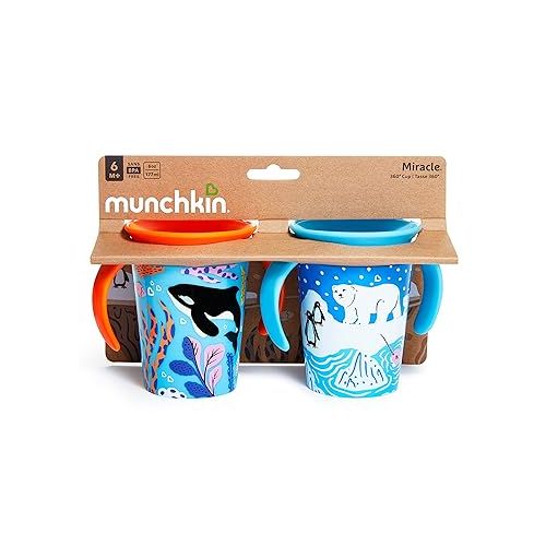 먼치킨 Munchkin® Miracle® 360 Wildlove Sippy Cup, 6 Oz, 2 Pack, Orca/Polar Bear