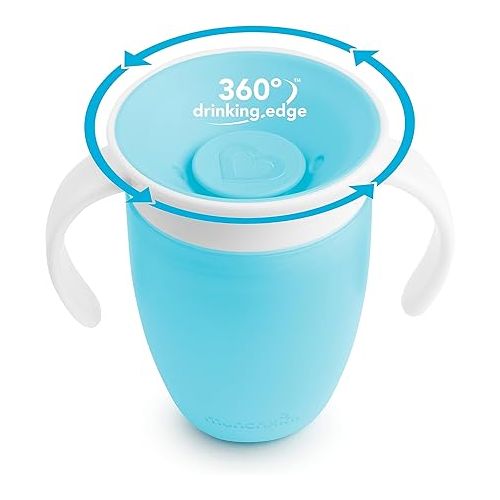 먼치킨 Munchkin® Miracle® 360 Trainer Sippy Cup with Handles, Spill Proof, 7 Ounce, 2 Count (Pack of 1), Green/Blue