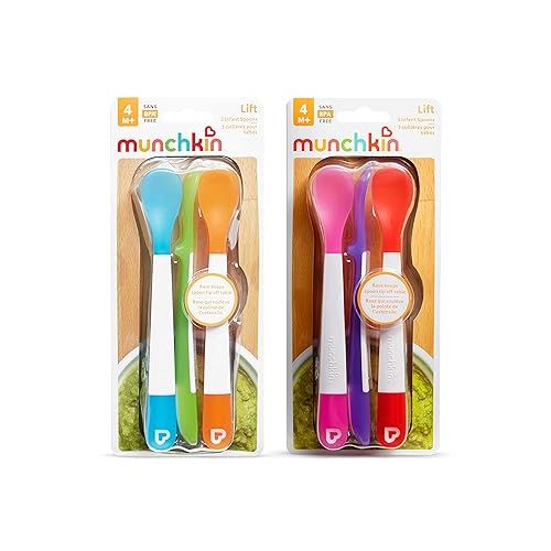 먼치킨 Munchkin Lift Baby and Toddler Spoons, Rest Keeps Tip Off Table, Multicolored, 6 Pack