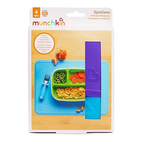 먼치킨 Munchkin® Spotless™ Silicone Placemats for Kids, 2 Pack, Blue/Green