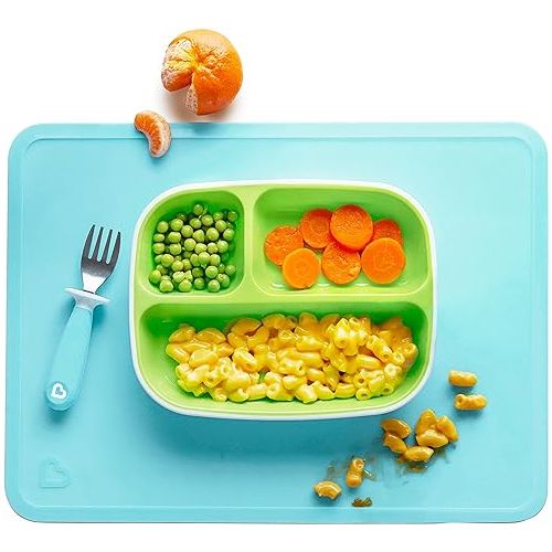 먼치킨 Munchkin® Spotless™ Silicone Placemats for Kids, 2 Pack, Blue/Green