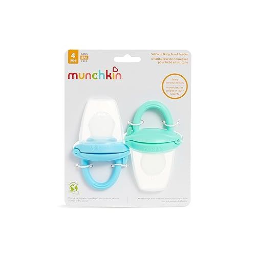 먼치킨 Munchkin® Silicone Baby Food Feeder for Solids and Purees, Great for Self-Feeding and Baby Led Weaning, 2 Pack, Blue/Mint