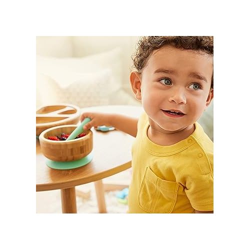 먼치킨 Munchkin® Bambou™ Suction Bowl and Silicone Spoon for Babies and Toddlers, Non-Toxic Bamboo