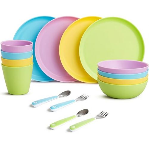 먼치킨 Munchkin® 16pc Baby and Toddler Feeding Supplies Set - Includes Plates, Bowls, Cups and Utensils