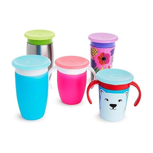 먼치킨 Munchkin® Miracle® 360 Sippy Cup Lids, 4 Count, Pink/Blue/Green/Purple