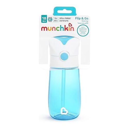 먼치킨 Munchkin® Flip & Go™ Toddler Sippy Cup with Straw, 12 Ounce, Ultra Durable Tritan Material, Blue