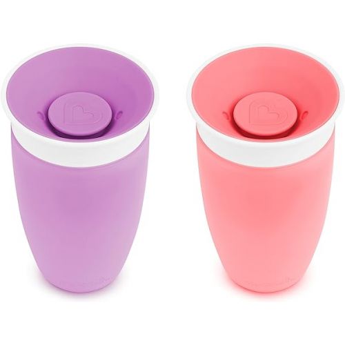먼치킨 Munchkin® Miracle® 360 Toddler Sippy Cup, Spill Proof, 10 Ounce, 2 Pack, Pink/Purple
