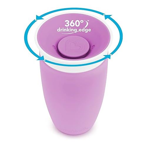 먼치킨 Munchkin® Miracle® 360 Toddler Sippy Cup, Spill Proof, 10 Ounce, 2 Pack, Pink/Purple