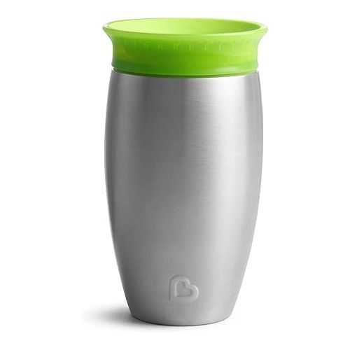 먼치킨 Munchkin® Miracle® 360 Toddler Sippy Cup, Spill Proof, 10 Ounce, Stainless Steel, Green