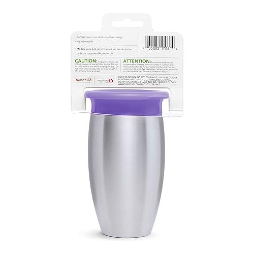 먼치킨 Munchkin Miracle 360 Toddler Sippy Cup, Spill Proof, 10 Ounce, Stainless Steel, Purple