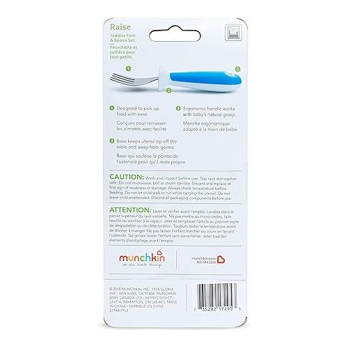 먼치킨 Munchkin® Raise™ Toddler Plastic Fork and Spoon Utensil Set, 4 Pack, Blue/Green