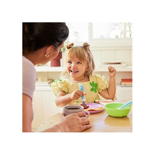 먼치킨 Munchkin® Raise™ Toddler Plastic Fork and Spoon Utensil Set, 4 Pack, Blue/Green