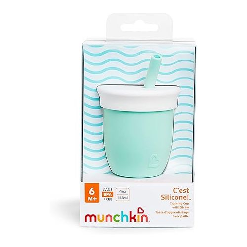 먼치킨 Munchkin® C’est Silicone! Open Training Cup with Straw for Babies and Toddlers 6 Months+, 4 Ounce, Mint