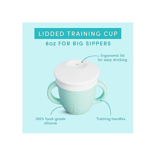 먼치킨 Munchkin® C’est Silicone!™ Training Sippy Cup with Lid for Babies and Toddlers, 6 oz, Mint/Green