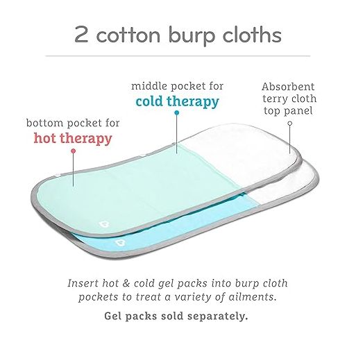먼치킨 Munchkin® TheraBurpee: 2 Pack Burp Cloths with Built-in Pockets, for use with Colic & Fever Rescue Kit, 1 Blue, 1 Mint,2 Count (Pack of 1)