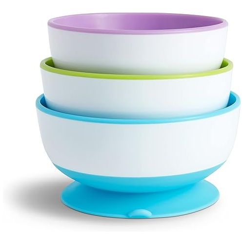 먼치킨 Munchkin® Stay Put™ Suction Bowls for Babies and Toddlers, 3 Pack, Blue/Green/Purple