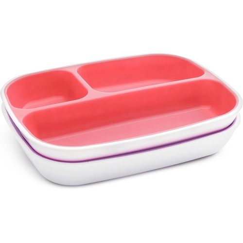 먼치킨 Munchkin® Splash™ 4 Piece Toddler Divided Plate and Bowl Dining Set, Pink/Purple