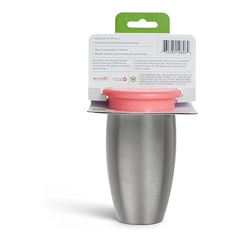 먼치킨 Munchkin Miracle 360 Toddler Sippy Cup, Spill Proof, 10 Ounce, Stainless Steel, Pink