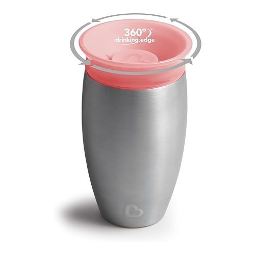 먼치킨 Munchkin Miracle 360 Toddler Sippy Cup, Spill Proof, 10 Ounce, Stainless Steel, Pink