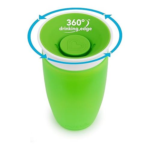 먼치킨 Munchkin® Miracle® 360 Spill Proof Sippy Cups, 24 and 10 Ounce, 2 Pack, Green/White - Toddler and Adult Set