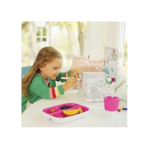 먼치킨 Munchkin® Color Me Hungry 7pc Toddler Feeding Supplies Set, Includes Plates, Bowl, Open Cup and Utensils in a Gift Box, Pink