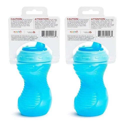 먼치킨 Munchkin Sippy Cups, 10oz Mighty Grip Spill Proof Toddler Cups for 6+Month Old - EZ to Hold Contoured Design, Soft Silicone Spout, Top Rack Dishwasher & Freezer Safe, BPA Free, (Blue 2 Count)