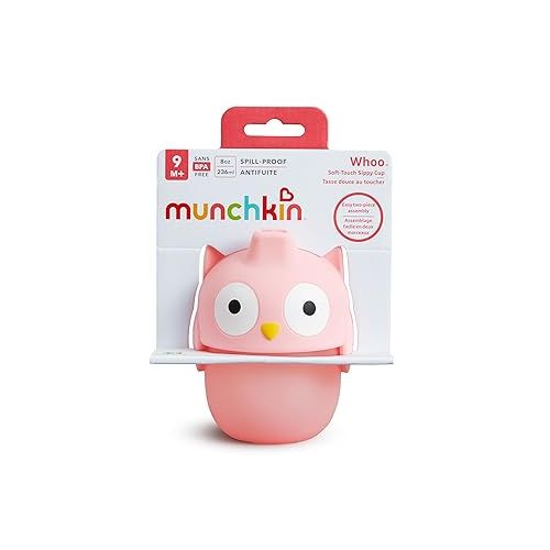 먼치킨 Munchkin® Whoo™ Soft-Touch Spill Proof Baby and Toddler Sippy Cup, 8 Ounce, Owl
