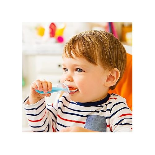 먼치킨 Munchkin® Silicone Scoop™ Trainer Spoons with Choke Guard for Baby Led Weaning, 4 Count, Blue/Green