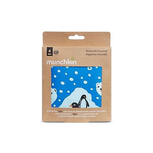 먼치킨 Munchkin® WildLove Reversible Silicone Placemat for Kids, 1pk, Polar Bear