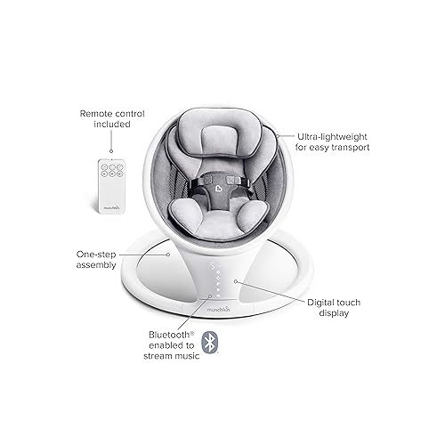 먼치킨 Munchkin® Bluetooth Enabled Lightweight Baby Swing with Natural Sway in 5 Ranges of Motion, Includes Remote Control, White