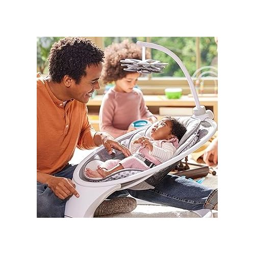 먼치킨 Munchkin® Bluetooth Enabled Lightweight Baby Swing with Natural Sway in 5 Ranges of Motion and Baby Bloom™ High-Contrast Infant Mobile