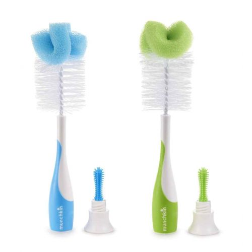 먼치킨 [아마존베스트]Munchkin 2 Count Sponge Bottle Brush with Nipple Brush, Blue/Green