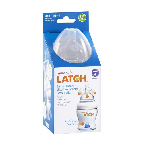 먼치킨 [아마존베스트]Munchkin Latch Anti-Colic Baby Bottle with Ultra Flexible Breast-like Nipple, BPA Free, 4 Ounce