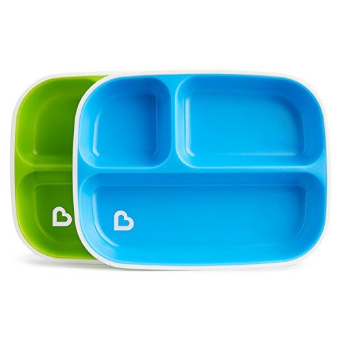 먼치킨 [아마존베스트]Munchkin Splash 4 Piece Toddler Divided Plate and Bowl Dining Set, Blue/Green