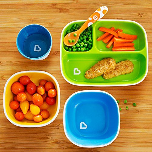 먼치킨 [아마존베스트]Munchkin Splash 4 Piece Toddler Divided Plate and Bowl Dining Set, Blue/Green