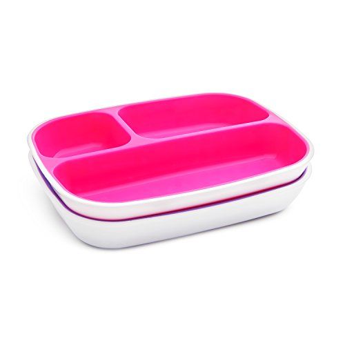 먼치킨 [아마존베스트]Munchkin Splash 4 Piece Toddler Divided Plate and Bowl Dining Set, Pink/Purple