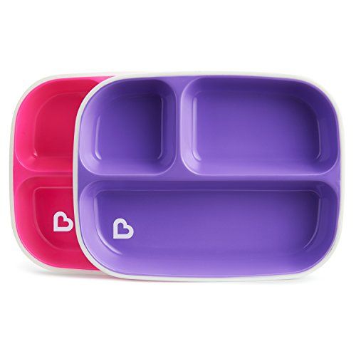 먼치킨 [아마존베스트]Munchkin Splash 4 Piece Toddler Divided Plate and Bowl Dining Set, Pink/Purple