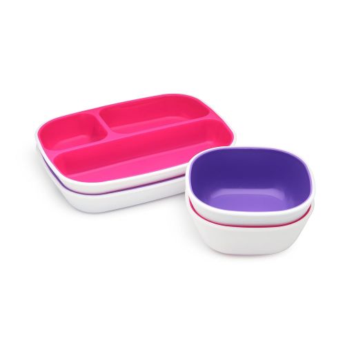 먼치킨 [아마존베스트]Munchkin Splash 4 Piece Toddler Divided Plate and Bowl Dining Set, Pink/Purple