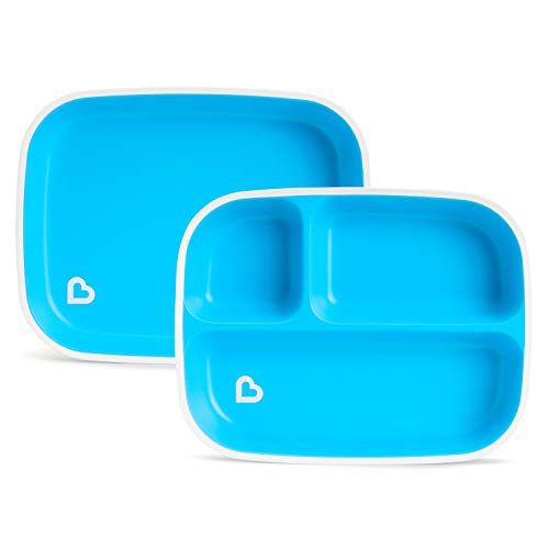 먼치킨 [아마존베스트]Munchkin Color Me Hungry Splash 7pc Toddler Dining Set  Plate, Bowl, Cup, and Utensils in a Gift Box, Blue