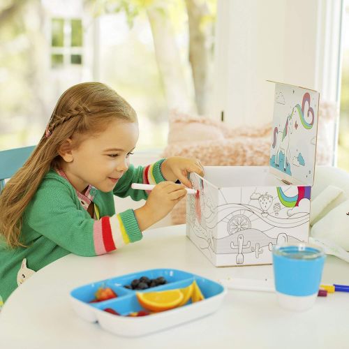 먼치킨 [아마존베스트]Munchkin Color Me Hungry Splash 7pc Toddler Dining Set  Plate, Bowl, Cup, and Utensils in a Gift Box, Blue