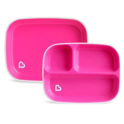 먼치킨 [아마존베스트]Munchkin Color Me Hungry Splash 7pc Toddler Dining Set  Plate, Bowl, Cup, and Utensils in a Gift Box, Pink