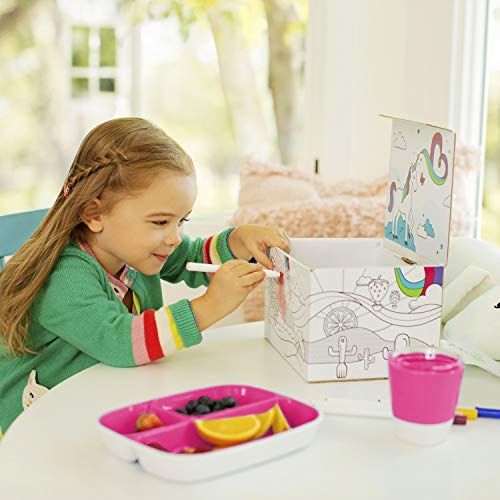 먼치킨 [아마존베스트]Munchkin Color Me Hungry Splash 7pc Toddler Dining Set  Plate, Bowl, Cup, and Utensils in a Gift Box, Pink