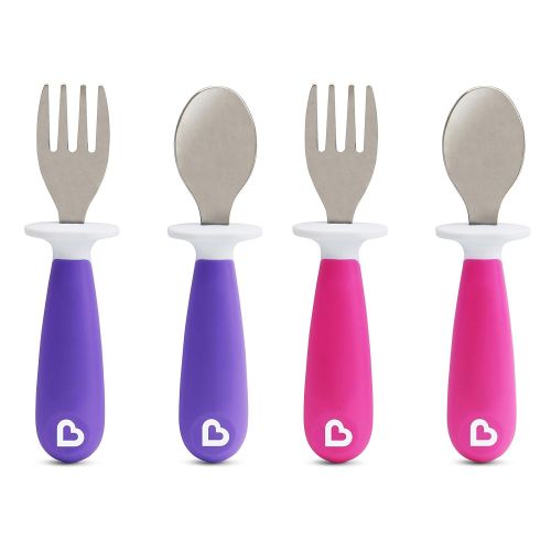 먼치킨 [아마존베스트]Munchkin Raise 4 Pack Toddler Fork and Spoon, Pink/Purple, 12+