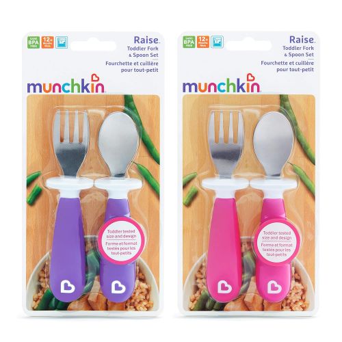 먼치킨 [아마존베스트]Munchkin Raise 4 Pack Toddler Fork and Spoon, Pink/Purple, 12+